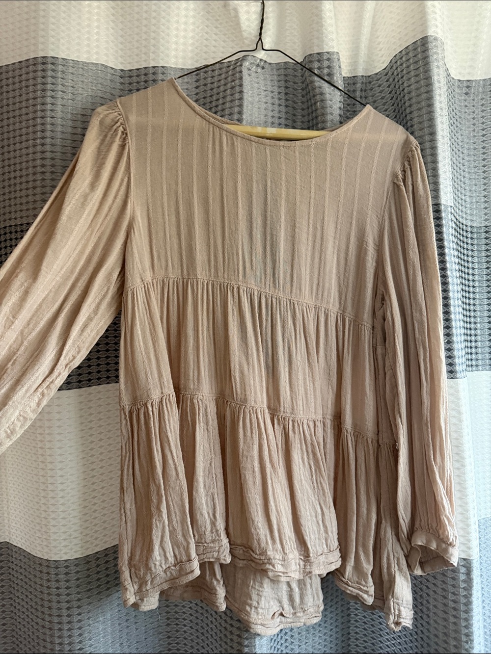 American Eagle Outfitters Tiered Long Sleeve Tunic in Beige